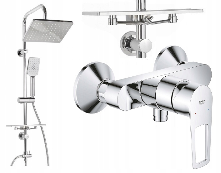 Grohe BauLoop jednopáková sprchová batéria nástenná, chróm + nadomietkový sprchový set Invena Nyks